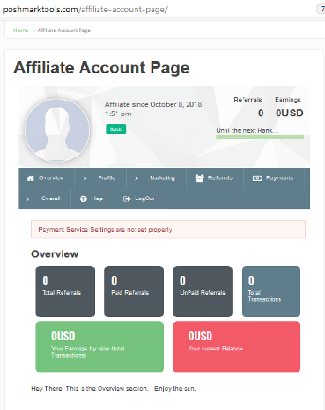 Affiliate Account Page
