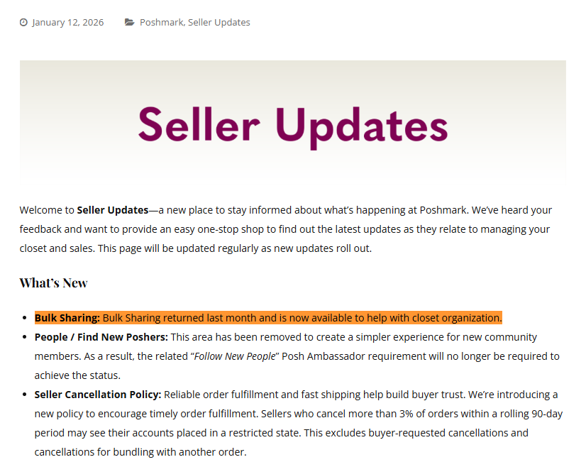 Poshmark Bulk Sharing Return Update